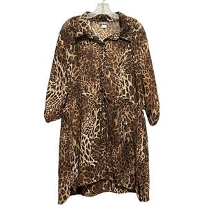 DOTS Top Size 3X Sheer Animal Print Pintuck Roll Tab Sleeves Drawstring Tunic